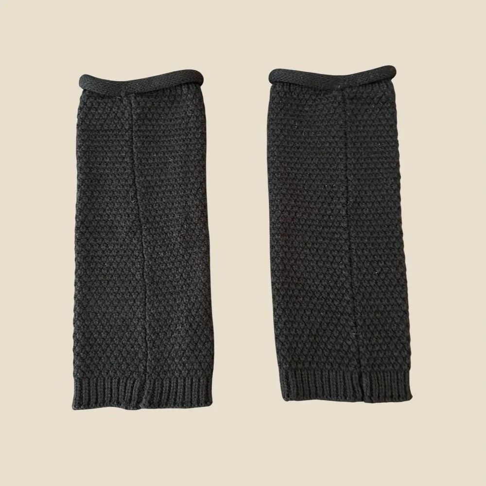 Black Chunky Knit Leg Warmers Textured Honeycomb Pattern Ribbed Cuffs 1370